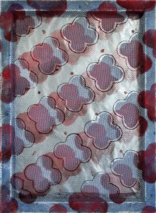 Quatre-aluminum foil , Oil on Fabric, Screen, Fabric, Wood and Aluminum. 2014. 40 x 29 cm.