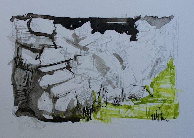 Movement 2,  Mixed Media:  pencil, ink & gouache on paper, artwork 8x12cm, paper 13x18cm, 2014 