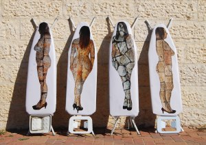 Unveiled, 2014, Installation (print on canvas and ironing board), 6.2 x 5.5 feet