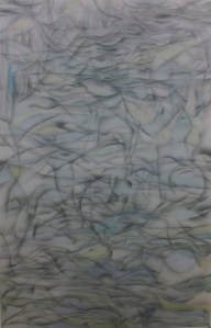 Drifting, stainless steel wool pads, silverpoint,acrylic,  on Yupo paper with transparent gesso  35” x 23”, 2014 