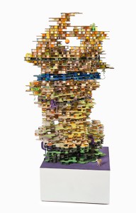 House of Windows, wood, steel, acrylic, flocking, toy deer, succulents, 60 x 36 x 24”, 2014