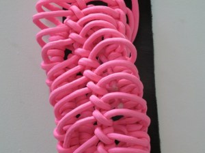 Caroline Phillips, Tongue and Groove (detail), 2015, acrylic rope, leather, 130x30x20cm