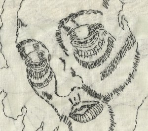 Detail of St. John the Baptist. Black thread on muslin.