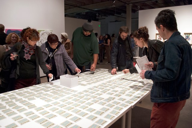 Title: Card detail (Atelopus pulcher), from So Long Farewell: Extinction in the Anthropocene Era Medium: Installation Date: 2015 Dimensions: Cards are 3.5"x3.5" 