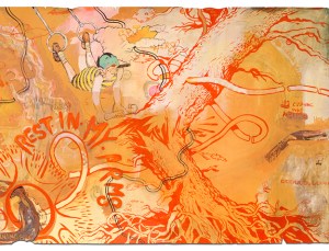 Title: "Son" (detail) 52” x 120”  Acrylic, Watercolor, ink on paper 2014 