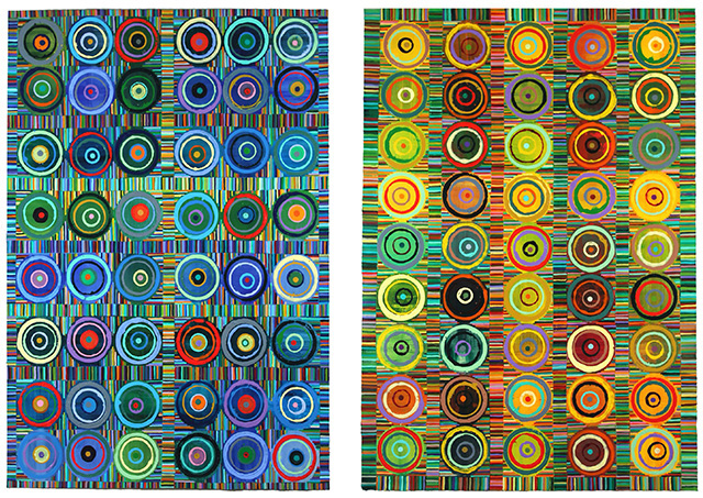 2.Pivot.25 (left) and Pivot.24 (right) 2015, 38½" x 27", Acrylic on paper mounted on canvas covered panel 