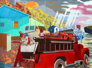 Deep Springs Valley VII (Green Shed), mixed media on paper, 44 x 60", 2014