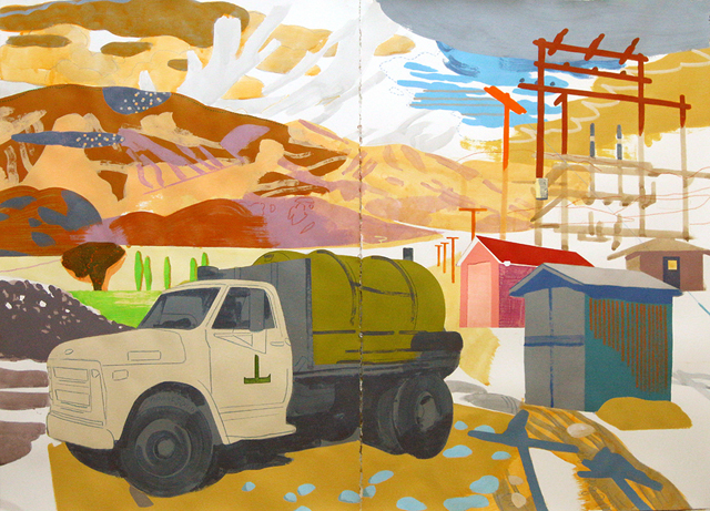 Deep Springs Valley VIII (Water Truck), mixed media on paper, 44 x 60", 2014