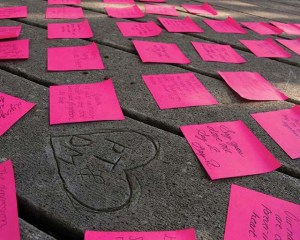 A Loving Memory Revisited: “Bok Tower Gardens,” intervention preserved through photography, post-It notes, February 14, 2015 at 4:20 pm.