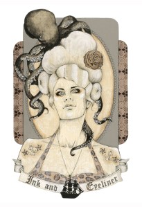 'Ink and Eyeliner,' Mixed media on board, 11.2 inches x 18.3 inches, 2012