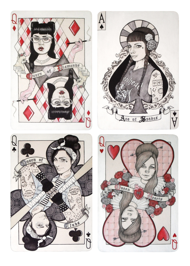 Wild Cards,' Mixed media on board, (Set of 4, 14 inches x 20 inches each), 2014