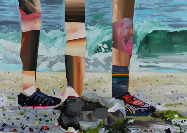 art-rock game - 2014 - oil and pallet scraps on canvas - 42 x 60