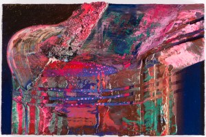 Carnal-val Seat, 2015, 11” x 17”, oil, enamel, acrylic on fabric on panel