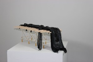 Runway’s Scaffold/ Tassels’ Sash latex, balsa wood, rubber, jute 12″w x 24″l x 12″h 2014