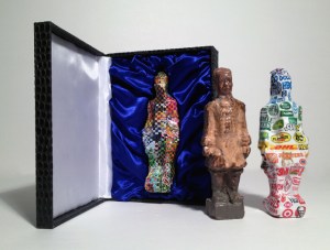 Covered Box open with Three Warriors, mixed-media, varied dimensions, 2014