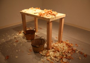 Slicing Onions Performance (the artist slices through 50 lbs. of onions) 2014 