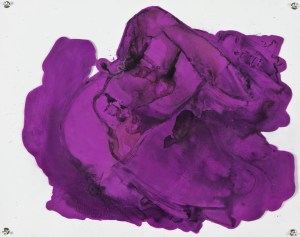 Buried in Oblivion, 2014, watercolor and acrylic on grommeted mylar, 18x24”