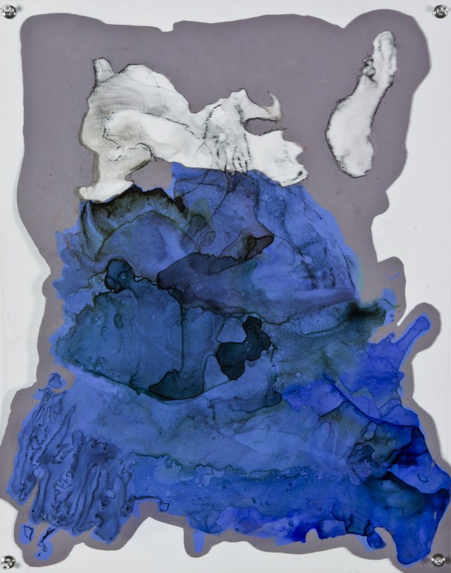 Dismantled Almosts, 2014, watercolor and acrylic on grommeted mylar, 18x24”