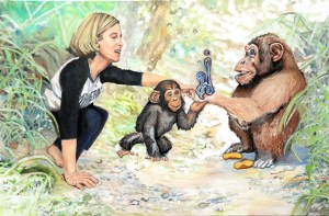 “Me Pretending to be Jane Goodall,” oil on canvas, 3 ft. x 2 ft., 2015