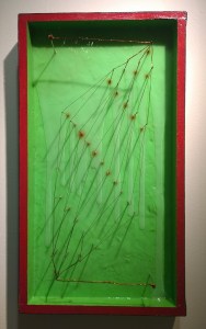 Title: Organelle 7 Medium: Steel needles, copper wire, polyvinyl acetate, wood, acrylic Size: 19 x 10,6 x 2,5in Year: 2015