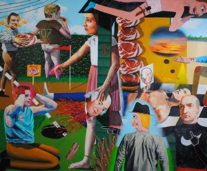 Meat Day at House Eight 72"x84"  Oil and house paint on canvas 2014