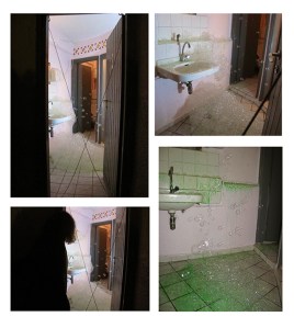 Bubbles, installation in toilets, bubble machine, bubble green solution, light source, wire rope, motion sensor, dimensions variable, 2015