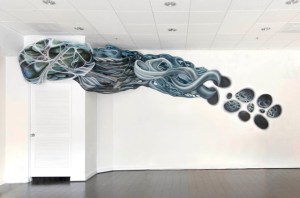  "...and yet, things continue to unfold", 4' x 25', Acrylic on Duralar, site-specific installation for GALA Exhibits, Glendale, CA.  2015