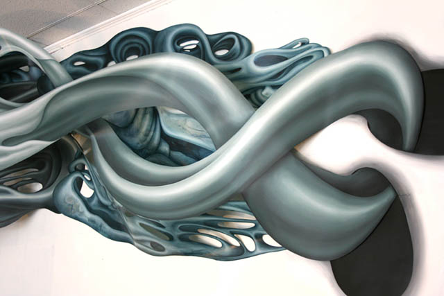  Detail, "...and yet, things continue to unfold", Acrylic on Duralar, site-specific installation for GALA Exhibits, Glendale, CA.  2015