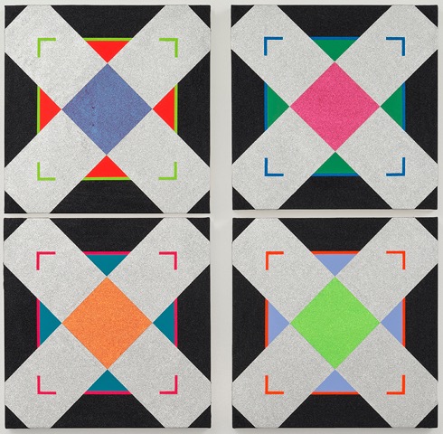 Four Folds Acrylic and glitter on canvas 36” x 36” (18” x 18” each) 2015 