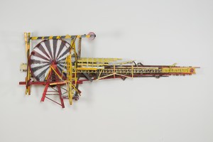 "untitled landscape with wheel" Wood, paint, stain, glue, nails