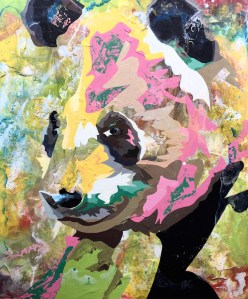 “Panda II” (2015) Enamel and acrylic on wood, 53 x 44.5 cm 