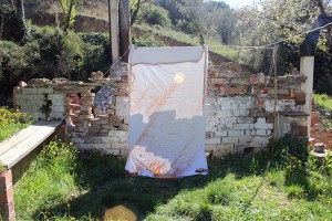 Can Serrat Light Collection clay dye on a bedsheet 81 x 48 inches 2015