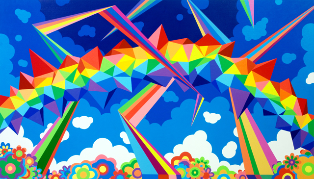 Movements of Clarity and Phosphene Bliss, 2014, synthetic polymer on wood, 36" x 61”