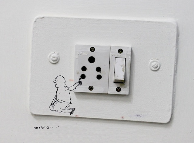 testing, pen on wall, 2 inches by 2 inches, 2013