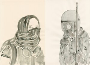 For the Love of Gas Mask_Watercolour on Paper_27.56x 39.37 inc_2014