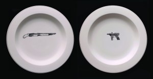 1990's Tragedy Commemorative Series: Columbine, Eric and Dylan, porcelain, slip, 12x26x2inxhes, 2014