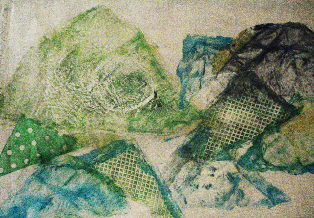 "Cerros después de la lluvia" xilografia on canvas. 30 x 20 cm. 2010