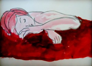 "Descanso en el placer" drawing on paper and chinese ink. 18 x 12 cm. 2014