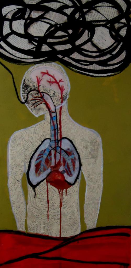 "El cuerpo sufre" collage, graphite, acrylic paint. 60 x 100 cm. 2011