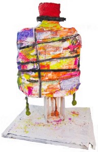  "Half Pint" wood, crochet fabric, yarn, silicone, spray paint, enamel, nails, tape and acrylic. 95" x 48" x 48" 2015