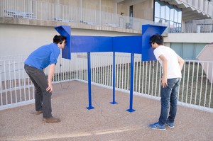 Coexist Wood, steel, paint, headphones, plastic, mirror, electric circuit components Dimension: 40 x 40 x 60” 2015