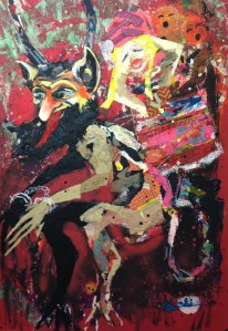 Krampus, Collage and Oil on Panel Board, 44" x 66", 2013