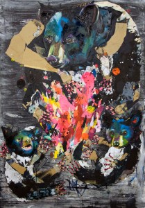 Tikba Nita, Collage and Oil on Panel Board, 44" x 66", 2014