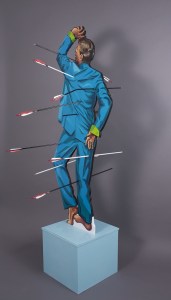 Martyr, 2014, Acrylic, graffiti marker & arrows on wood. 28"x26"x92"