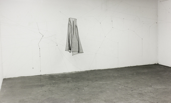 Up & Over, Tulle, linen tape, and thread, Installation, 2015