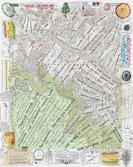 Phantom Ranch Quadrangle, Mixed media on topographic map, 27”H x 22”W, 2015