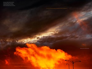 The Detail of the Lamp, photograph with superimposed text, digital pigment print, 44 x 54 inches, 2012